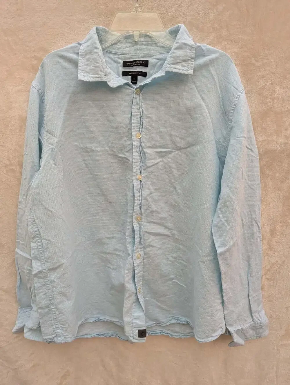 Banana Republic Untucked Slim Fit Linen Cotton Long Sleeve Shirt Light Blue XL